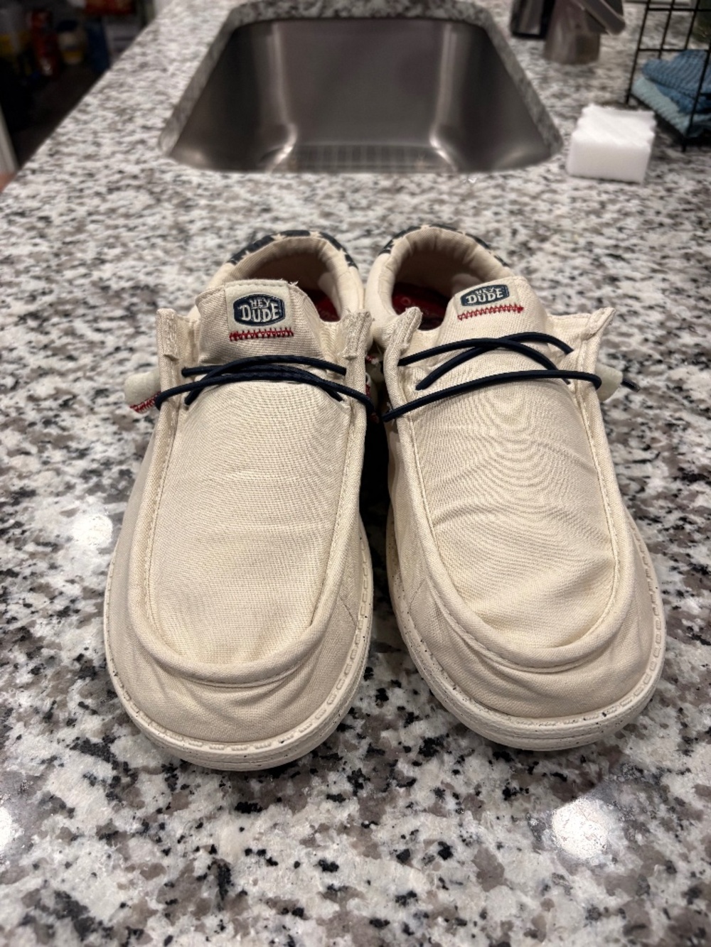 HEYDUDE Wally Americana Off White Men's Size 8 Patriotic Slip-On Shoes